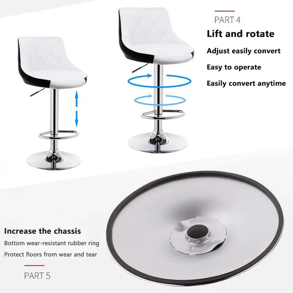 Bar Stools Kitchen Bar Stool Leather Barstools Swivel Gas Lift Counter Chairs x2 BS8403 Black - Image 4