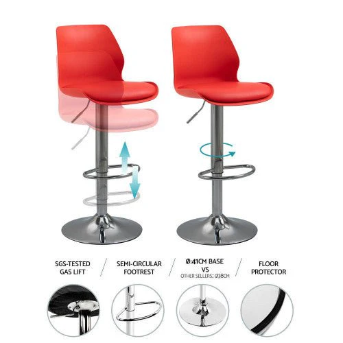 Bar Stools Kitchen Bar Stool Leather Barstools Swivel Gas Lift Counter Chairs x2 BS8404 Red - Image 3