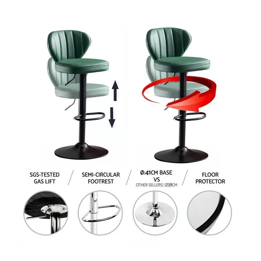 Bar Stools Kitchen Bar Stool Leather Barstools Swivel Gas Lift Counter Chairs x2 BS8405 Lightgreen - Image 3