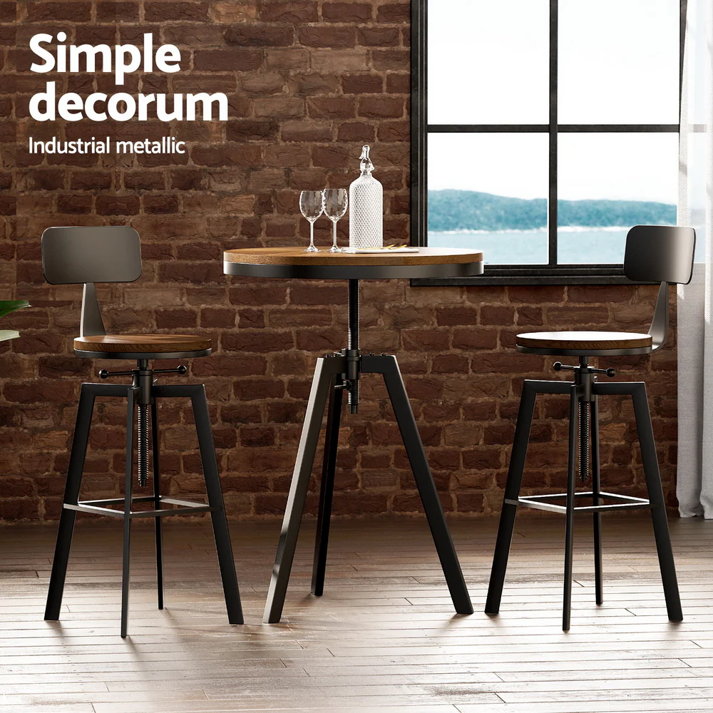 Bar Table and Stools Set Dining Desk Industrial Kitchen Chairs Cafe Pub - Image 4