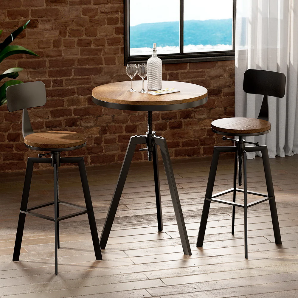 Bar Table and Stools Set Dining Desk Industrial Kitchen Chairs Cafe Pub - Image 7