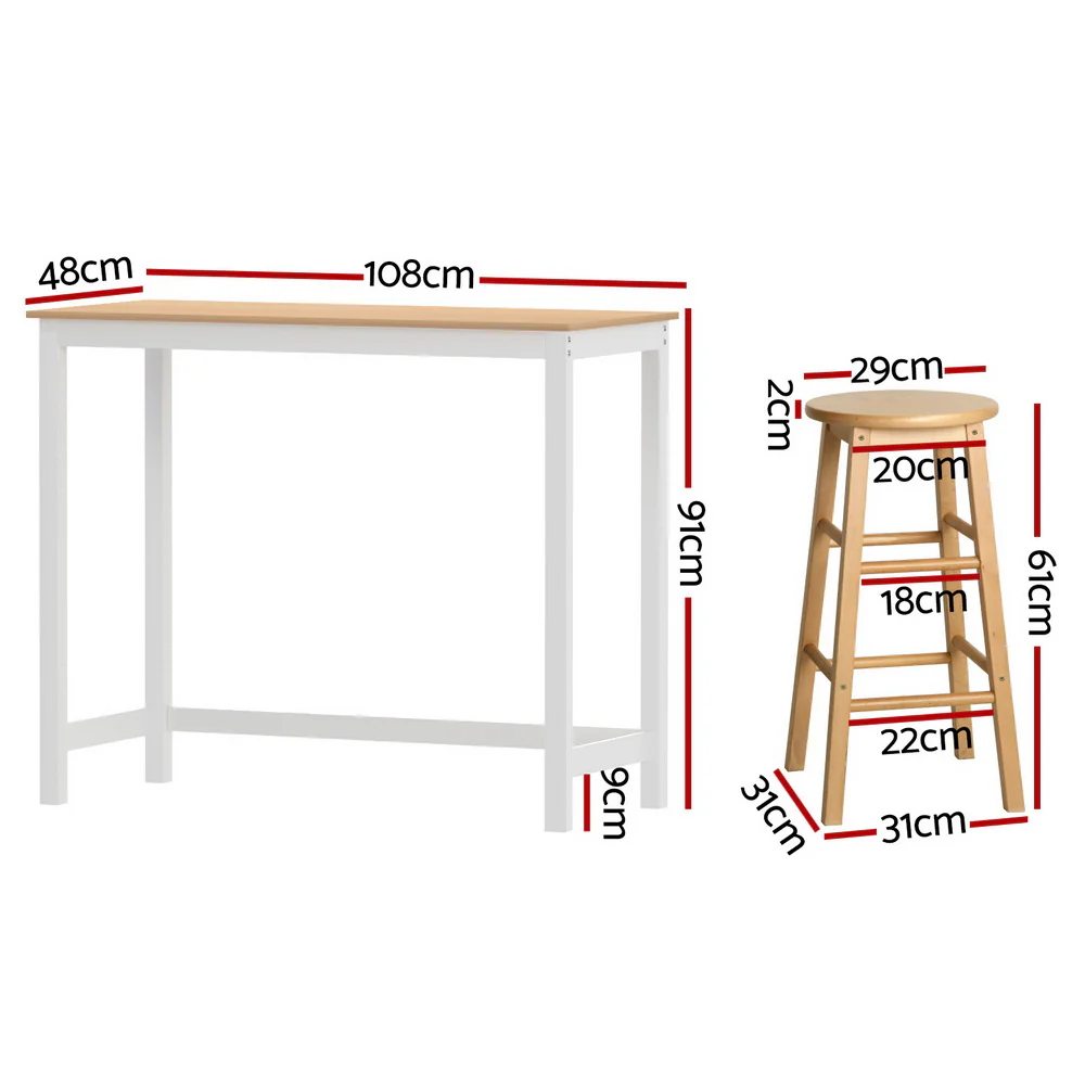 Bar Table and Stools Set Dining Desk Kitchen Chairs Cafe Pub - Image 2