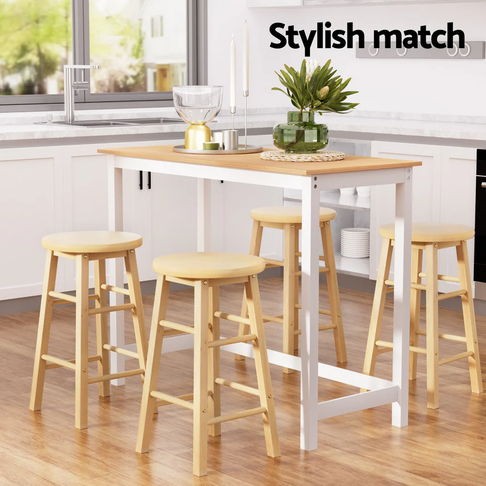 Bar Table and Stools Set Dining Desk Kitchen Chairs Cafe Pub - Image 4