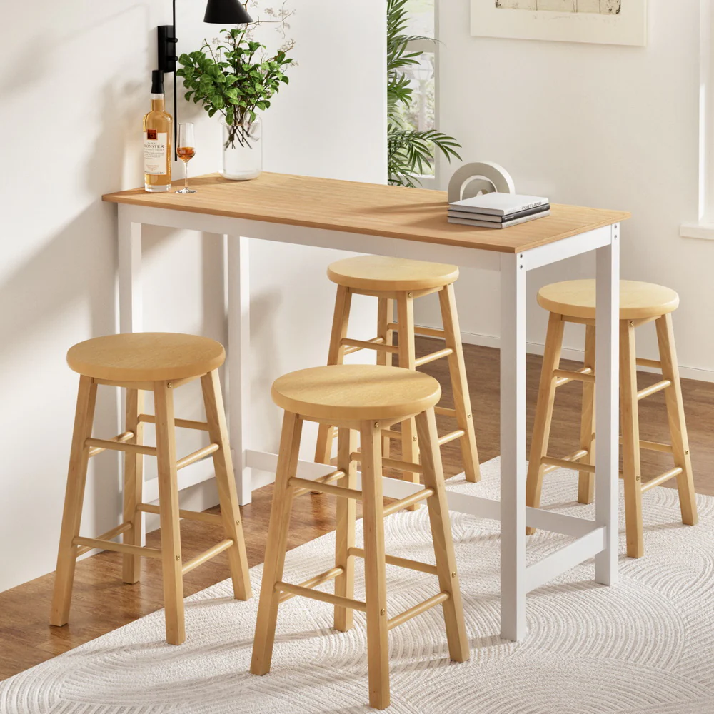 Bar Table and Stools Set Dining Desk Kitchen Chairs Cafe Pub - Image 7