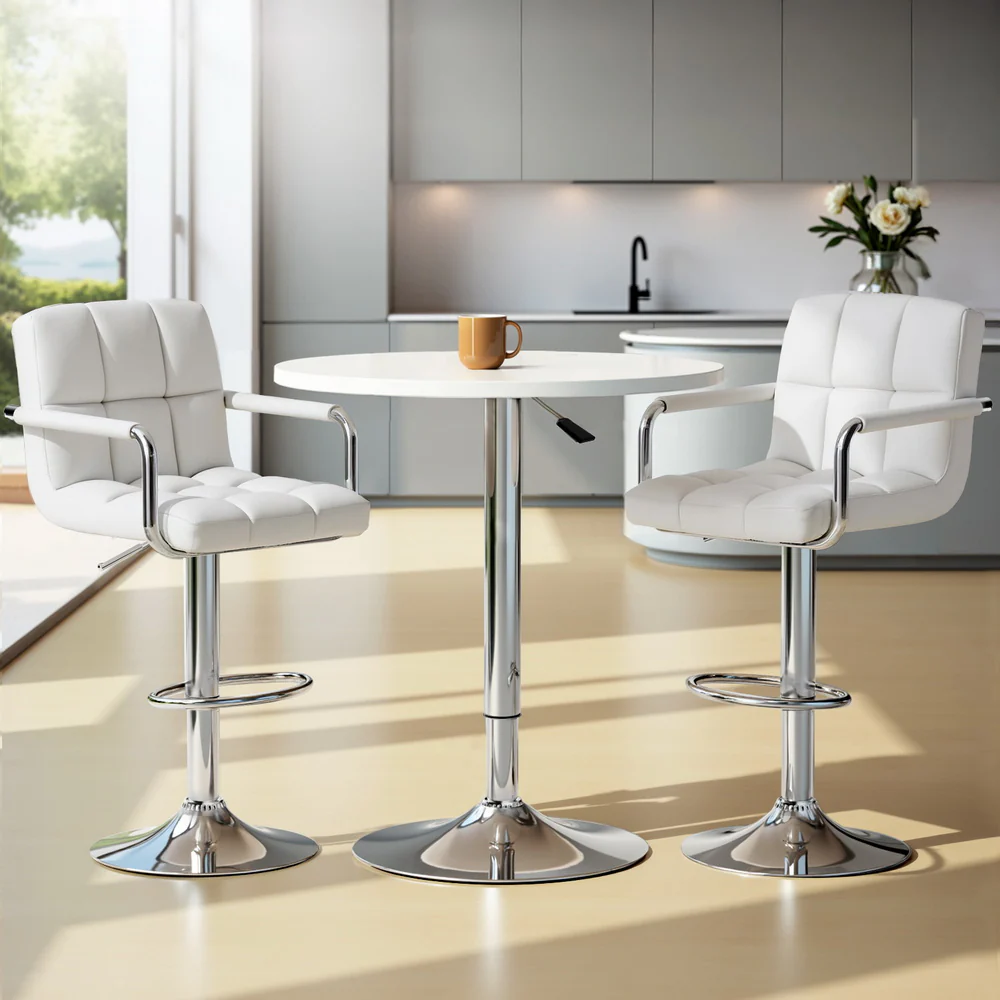 Bar Table and Stools Set Dining Desk Kitchen Chairs Cafe Pub - Image 7
