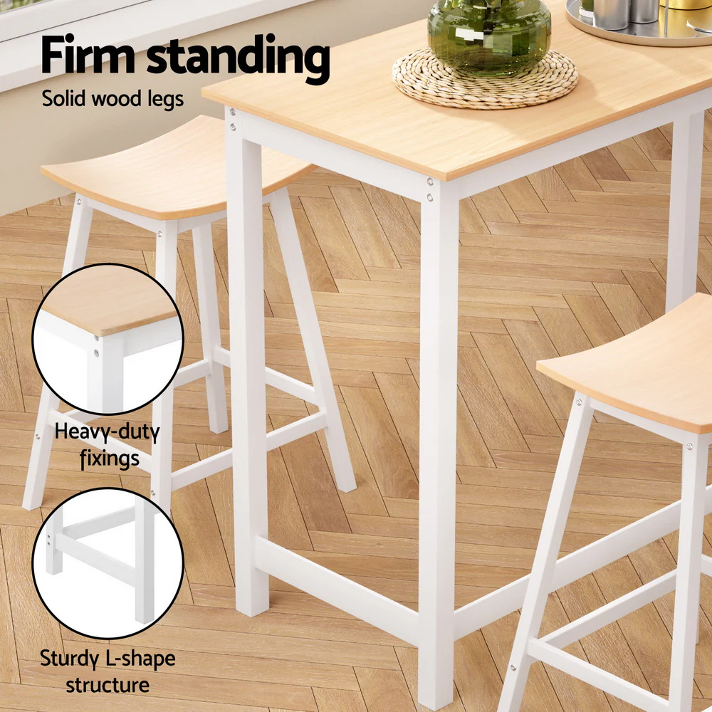 Bar Table and Stools Set Dining Desk Solid Wood Kitchen Chairs Cafe Pub - Image 5