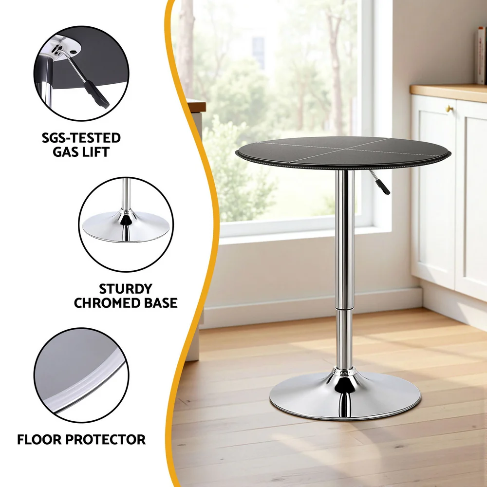 Bar Table Round Swivel Height Adjustable 62cm Modern PVC Leather Black - Image 6