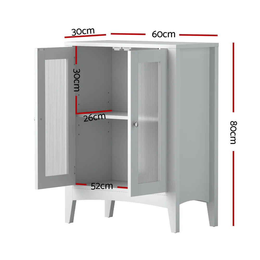 Bathroom Storage Cabinet 80cm Buffet Sideboard Floor Cupboard Toilet Glass White - Image 3