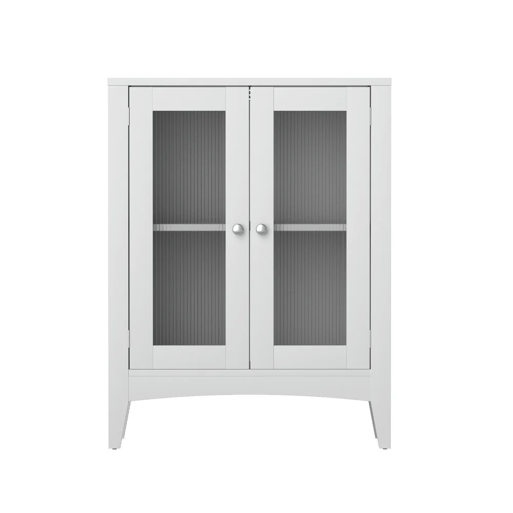 Bathroom Storage Cabinet 80cm Buffet Sideboard Floor Cupboard Toilet Glass White - Image 4