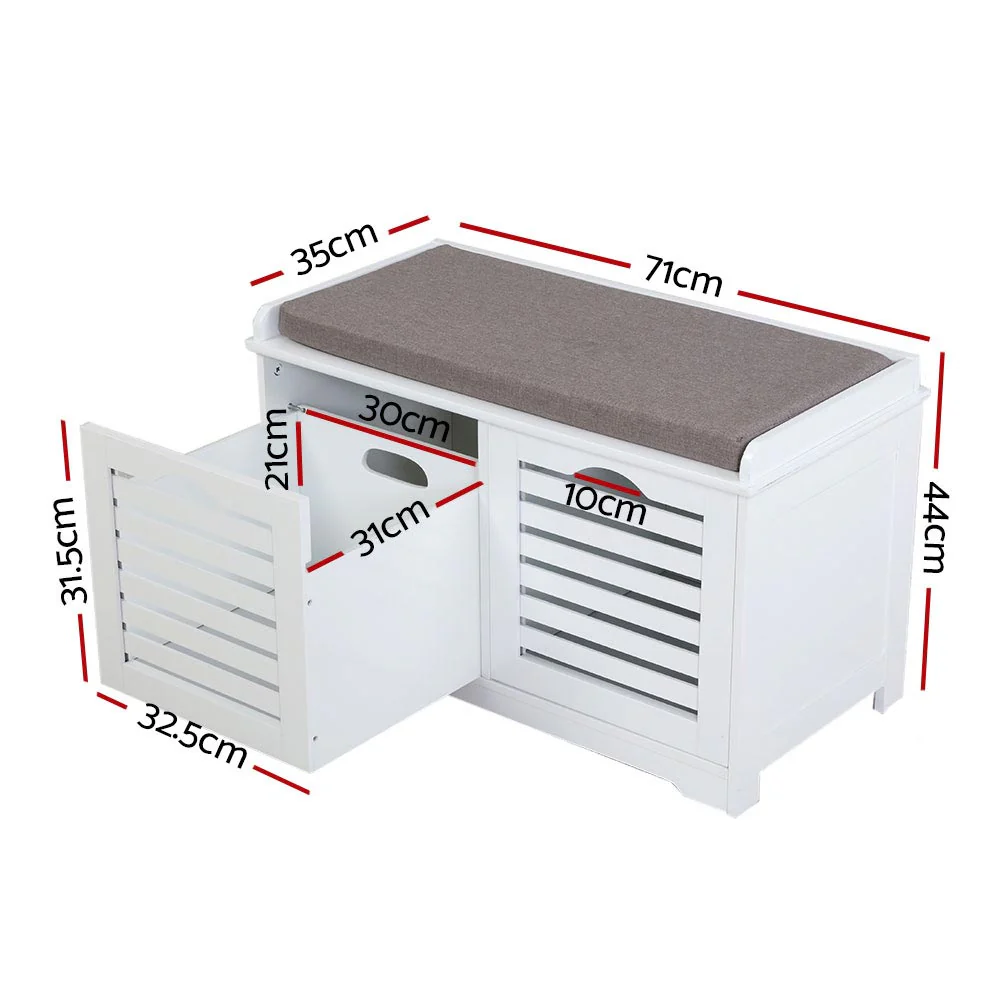 Bench Shoe Cabinet with Drawers – Grey & White - Image 2