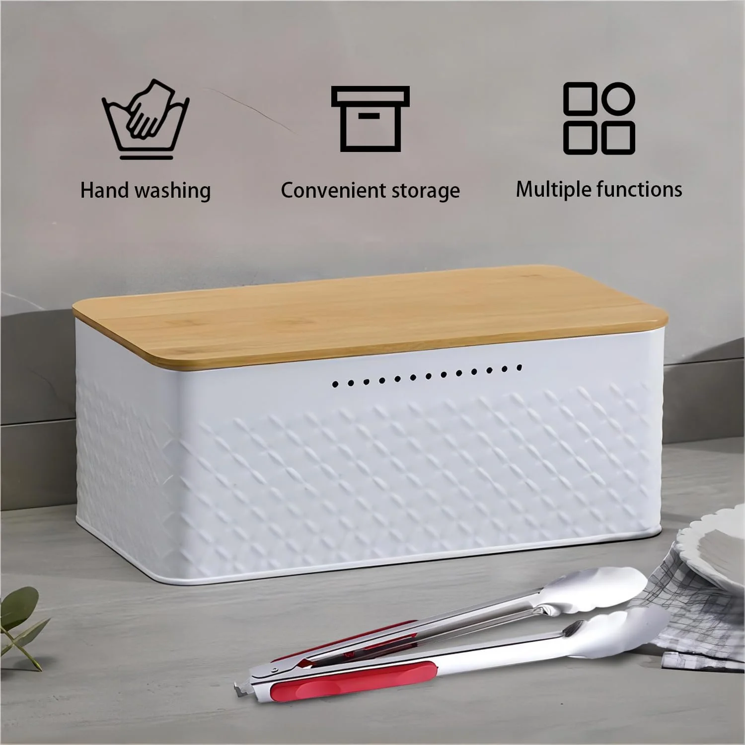 Bread Bin with Bamboo Lid used as Chopping Board for Kitchen Countertop - Image 9