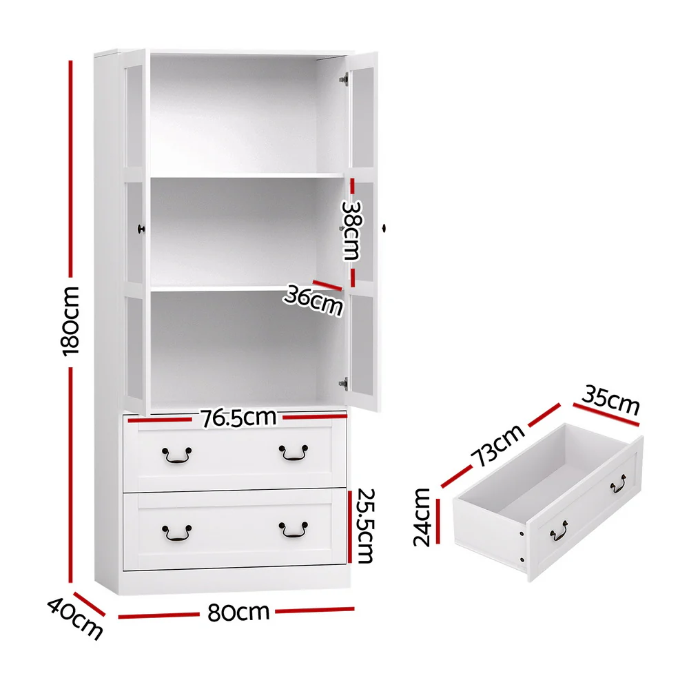 Buffet Sideboard 180cm Hutch Storage Cabinet Kitchen Drawer Door White - Image 3