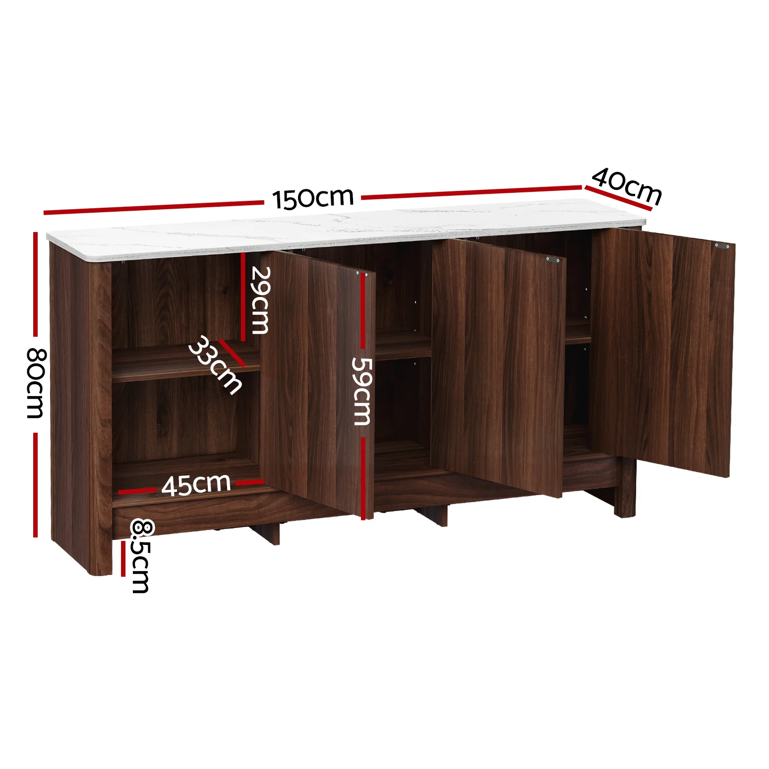 Buffet Sideboard Cabinet Marble Style Tabletop - Image 4