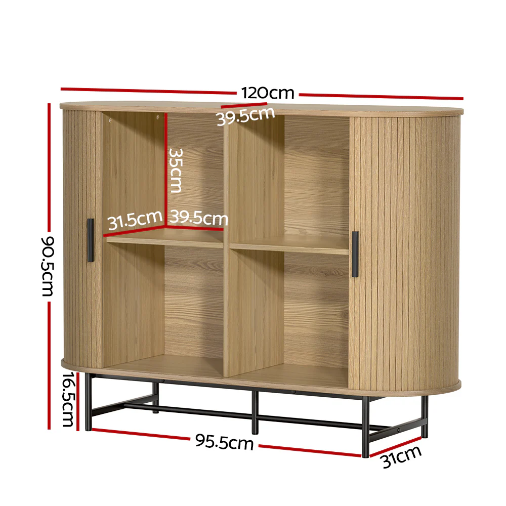 Buffet Sideboard Cupboard Cabinet Sliding Doors Pantry Storage Oak PIIA - Image 3