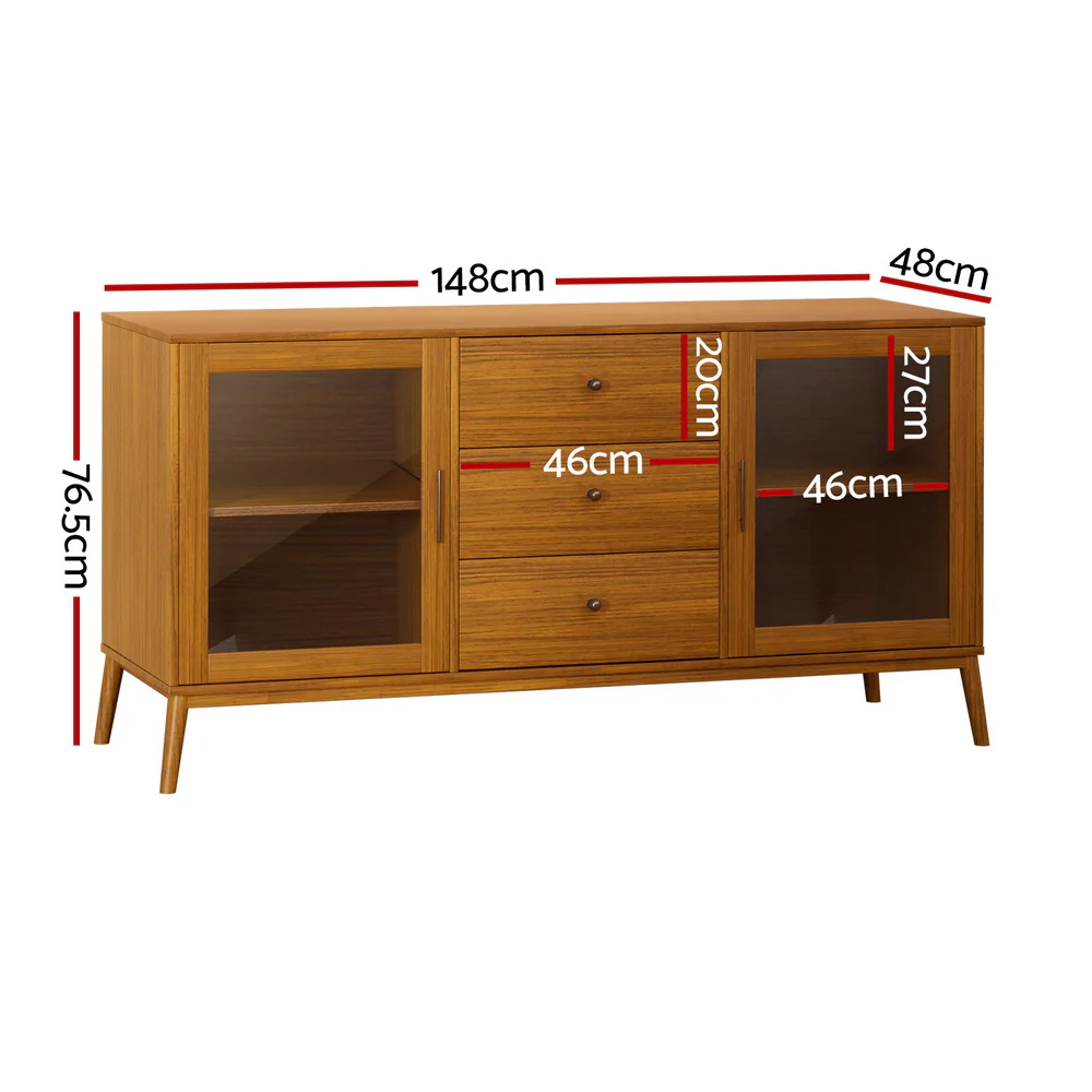 Buffet Sideboard Glass Doors - Oak - Image 4