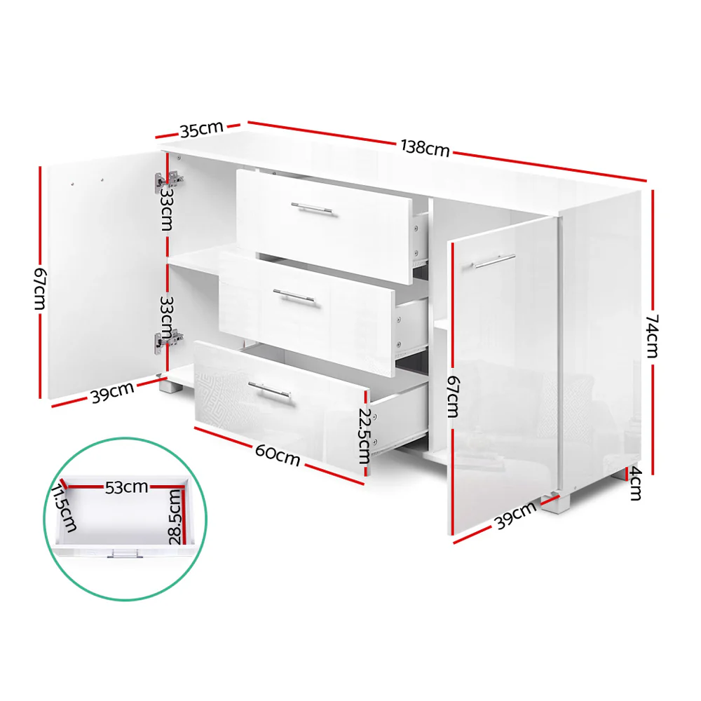 Buffet Sideboard High Gloss - White - Image 3