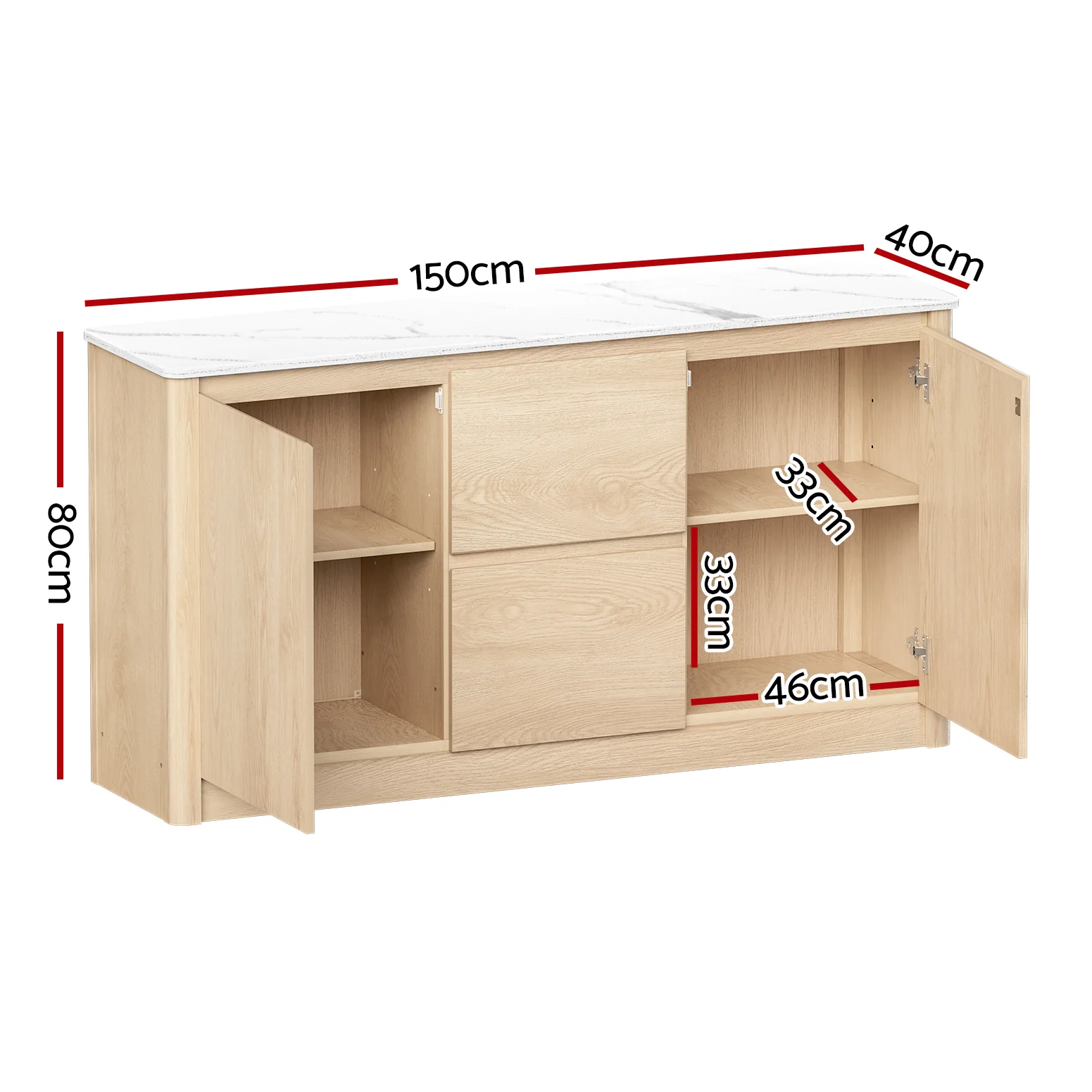 Buffet Sideboard Marble Style Tabletop - Pine - Image 3