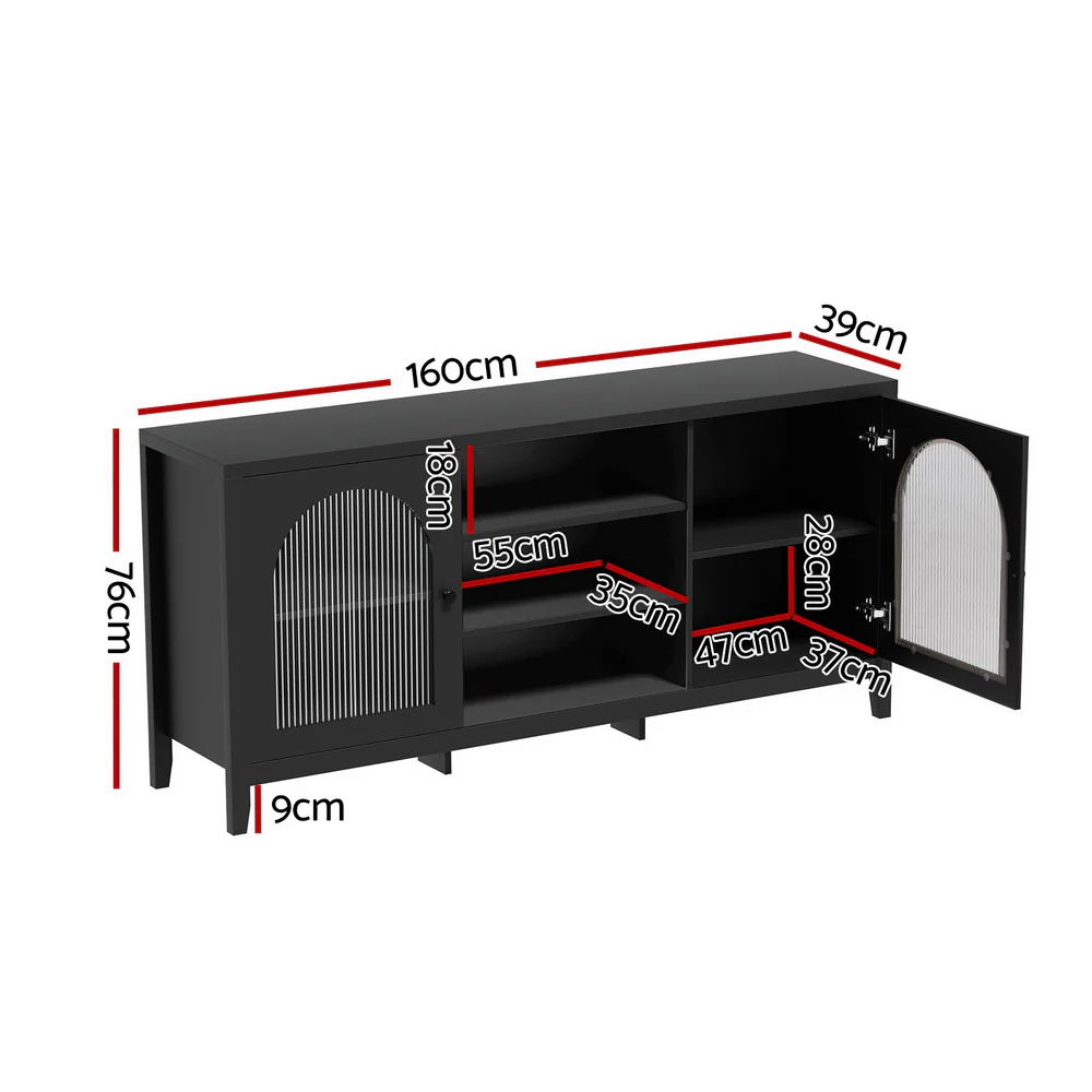 Buffet Sideboard Shelves Double Doors - Black - Image 3