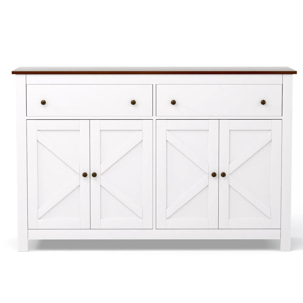 Buffet Sideboard Storage Cabinet Kitchen Cupboard 2 Drawers 140CM White - Image 4