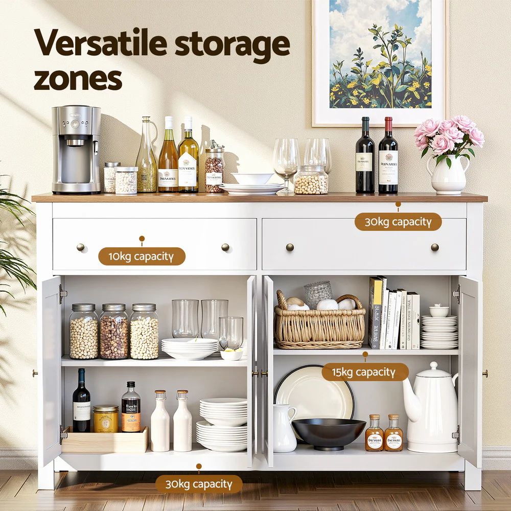 Buffet Sideboard Storage Cabinet Kitchen Cupboard 2 Drawers 140CM White - Image 5