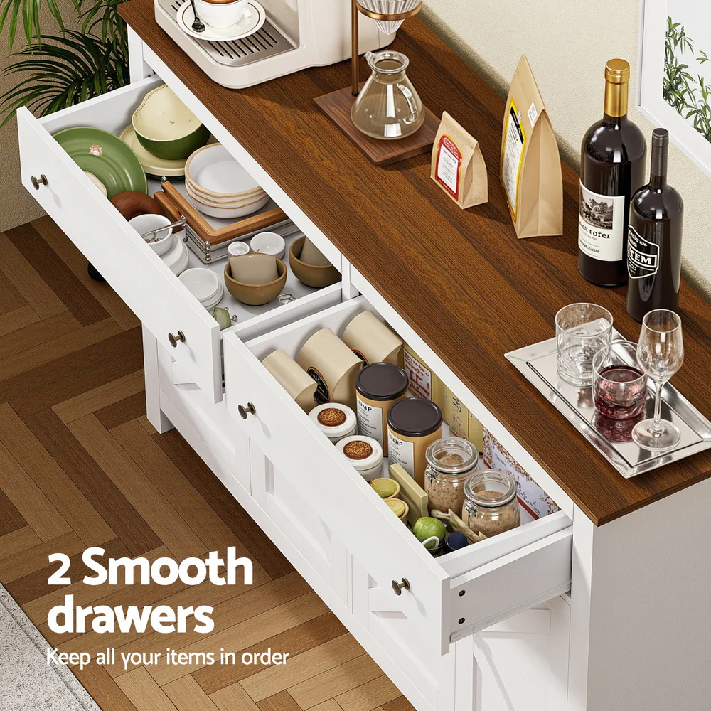 Buffet Sideboard Storage Cabinet Kitchen Cupboard 2 Drawers 140CM White - Image 6