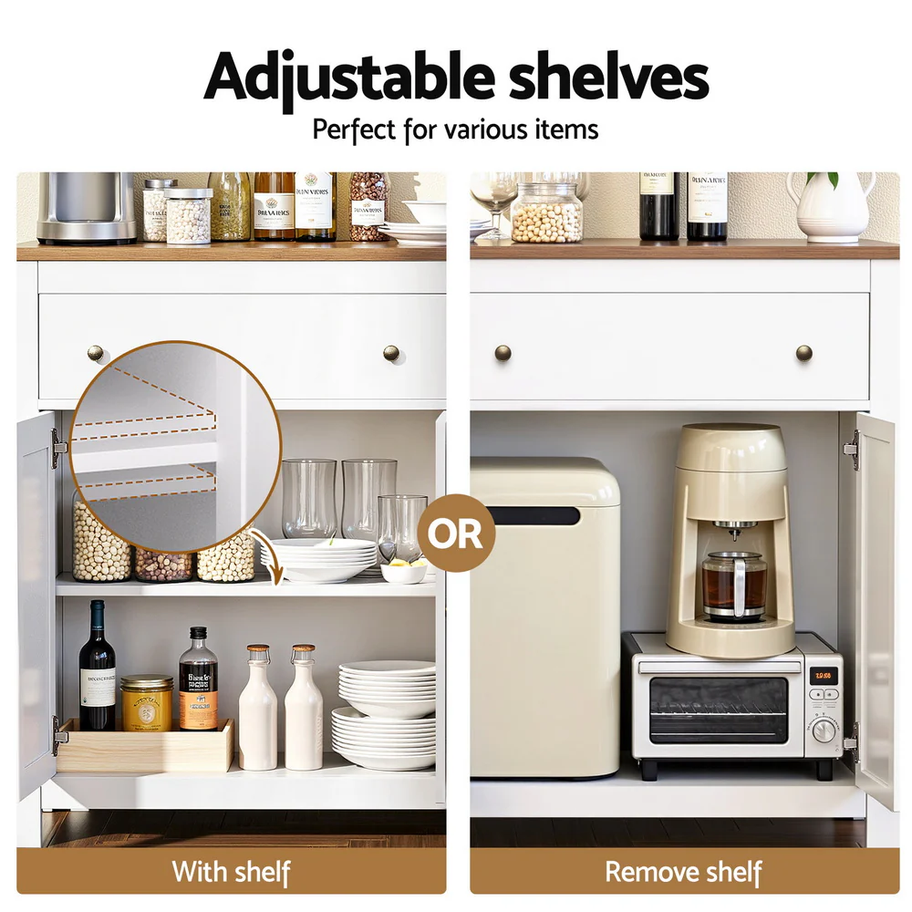 Buffet Sideboard Storage Cabinet Kitchen Cupboard 2 Drawers 140CM White - Image 7