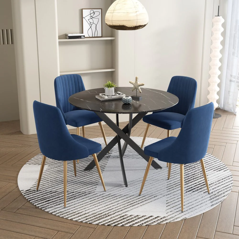 Camille Dining Set With 4 Blue Velvet Chairs - Image 2