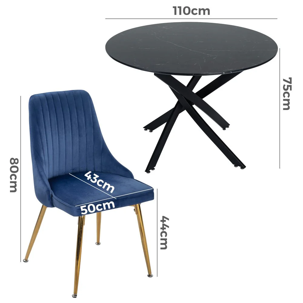 Camille Dining Set With 4 Blue Velvet Chairs - Image 3
