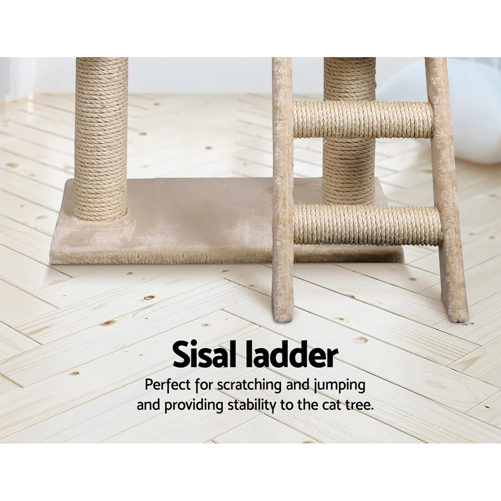 Cat Tree 100cm Tower Scratching Post Scratcher Condo House Trees Bed Beige - Image 6