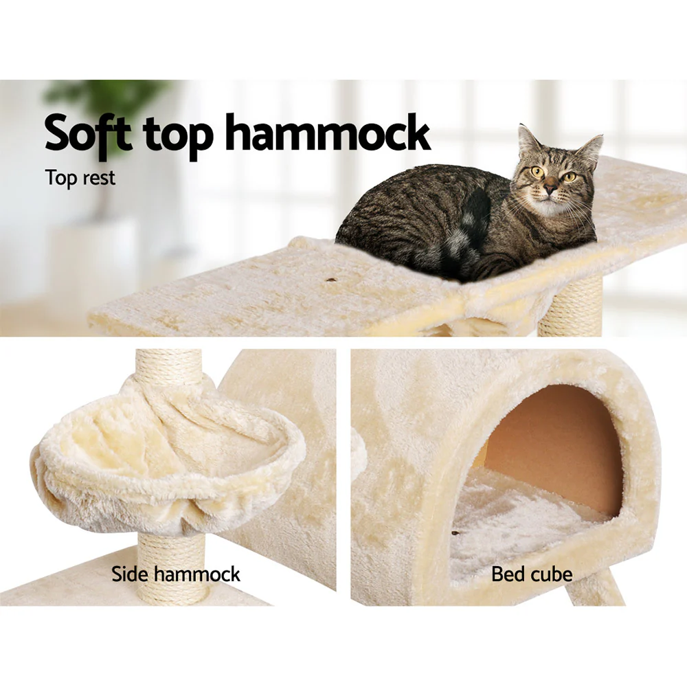 Cat Tree 100cm Tower Scratching Post Scratcher Condo House Trees Bed Beige - Image 7