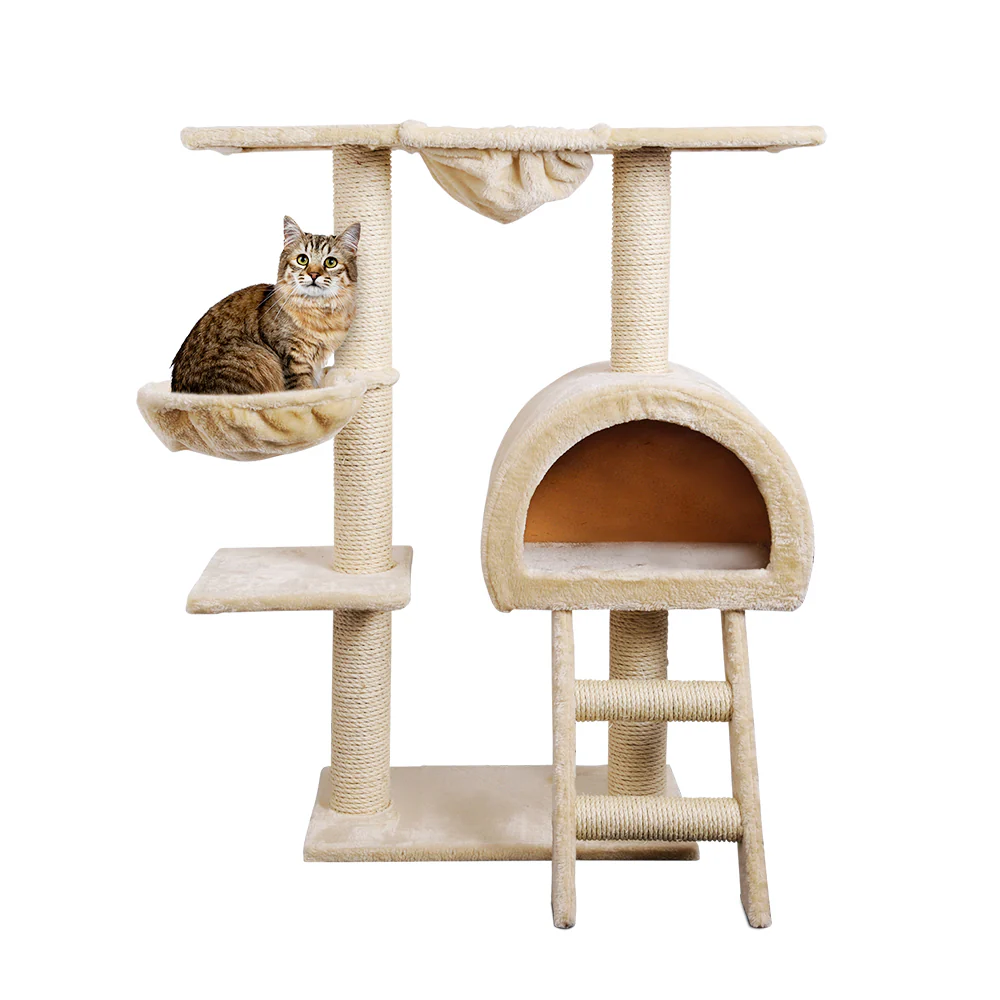 Cat Tree 100cm Tower Scratching Post Scratcher Condo House Trees Bed Beige - Image 8