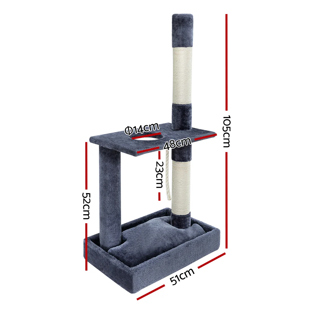 Cat Tree 102cm Scratching Post Tower Scratcher Condo House Board Grey - Image 2