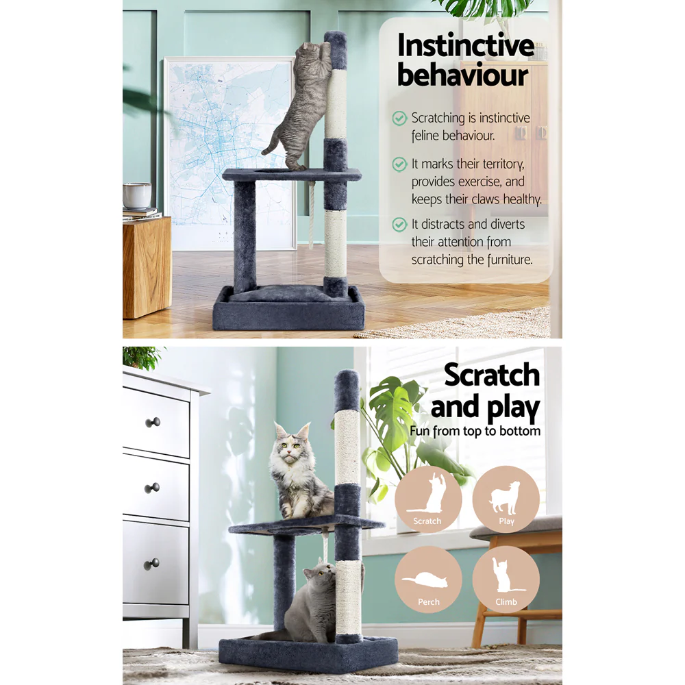 Cat Tree 102cm Scratching Post Tower Scratcher Condo House Board Grey - Image 4