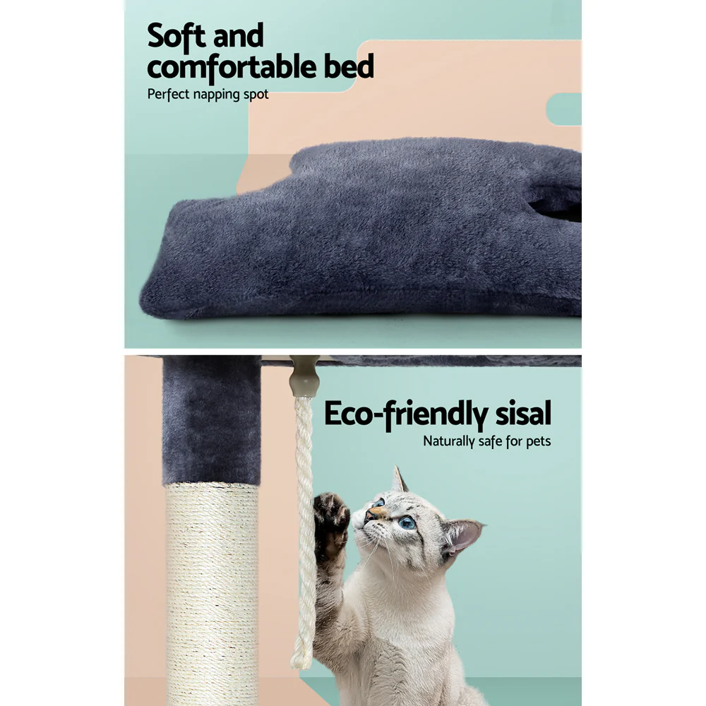 Cat Tree 102cm Scratching Post Tower Scratcher Condo House Board Grey - Image 5