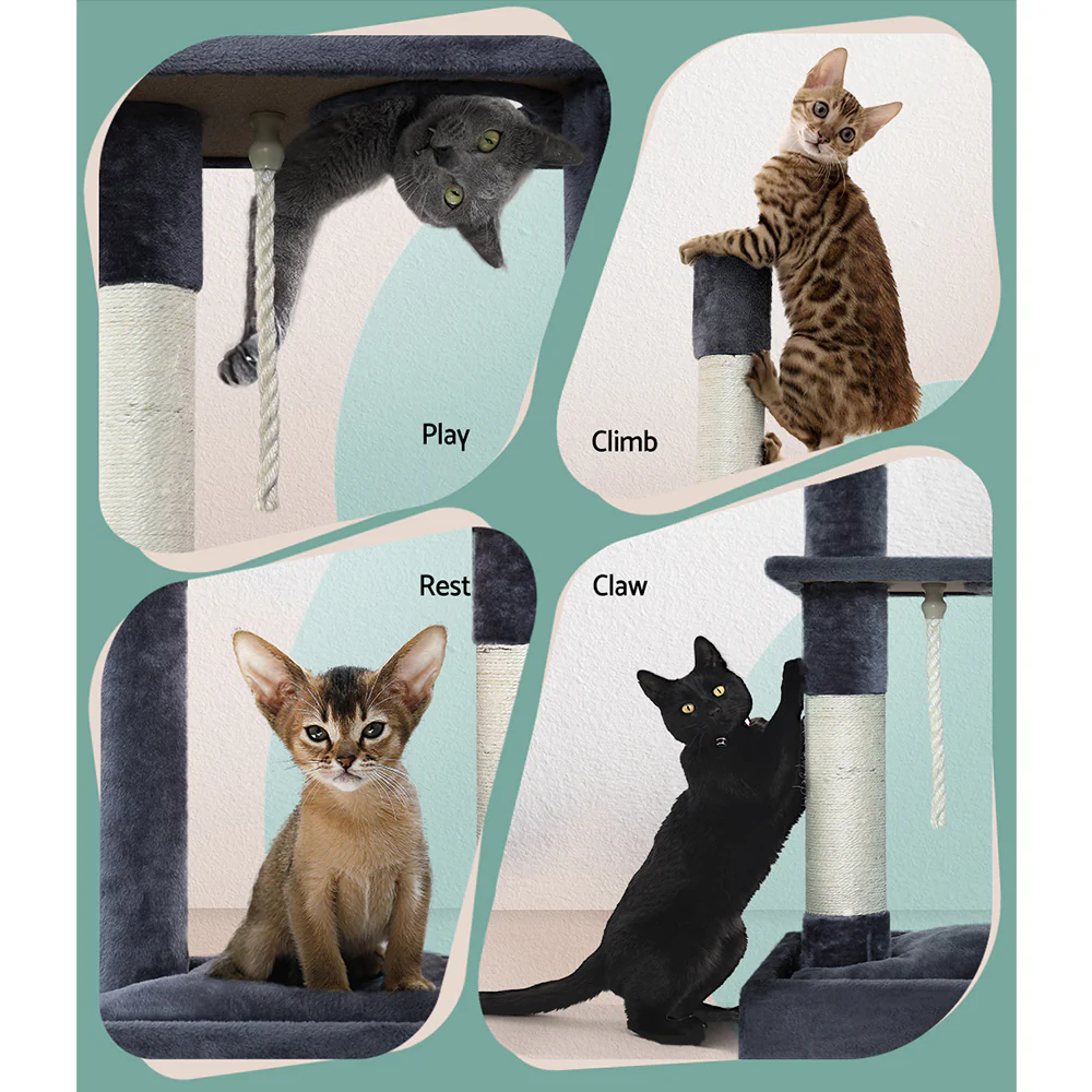 Cat Tree 102cm Scratching Post Tower Scratcher Condo House Board Grey - Image 6