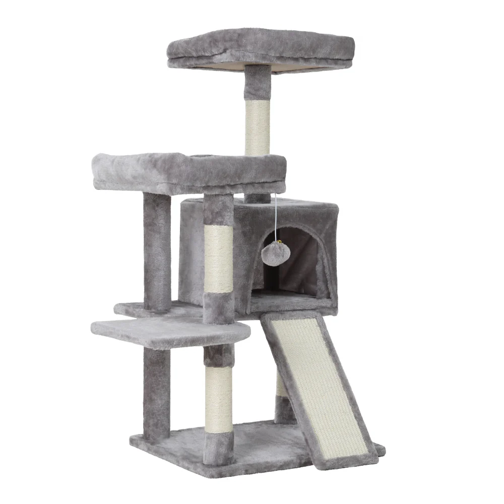 Cat Tree 103cm Tower Scratching Post Scratcher Wood Condo House Trees Grey - Image 3