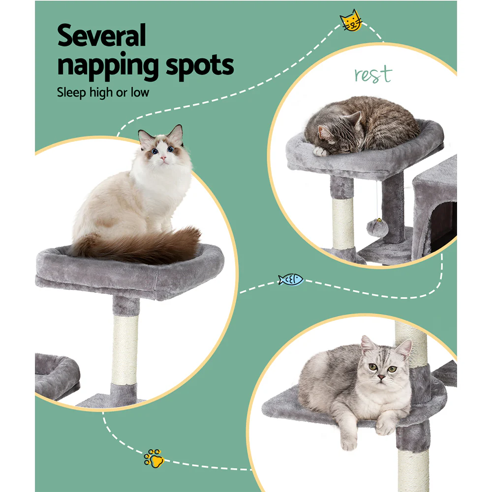 Cat Tree 103cm Tower Scratching Post Scratcher Wood Condo House Trees Grey - Image 6
