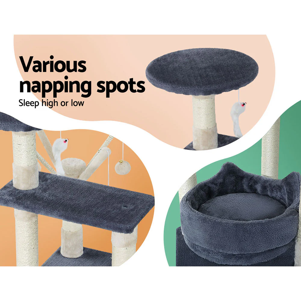 Cat Tree 110cm Tower Scratching Post Scratcher Wood Condo House Bed Toys - Image 5