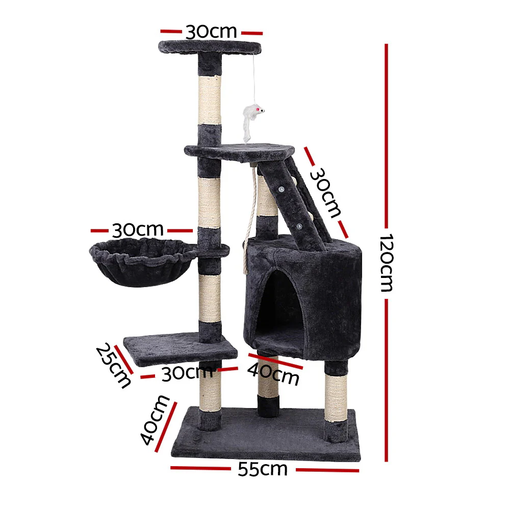 Cat Tree 120cm Tower Scratching Post Scratcher Wood Condo House Bed Toys - Image 2