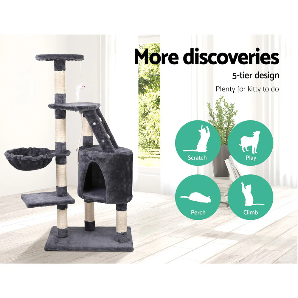 Cat Tree 120cm Tower Scratching Post Scratcher Wood Condo House Bed Toys - Image 3
