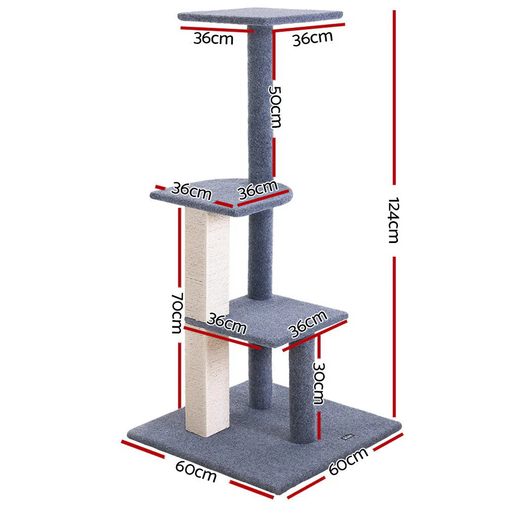 Cat Tree 124cm Scratching Post Tower Scratcher Trees Wood Condo Board - Image 2