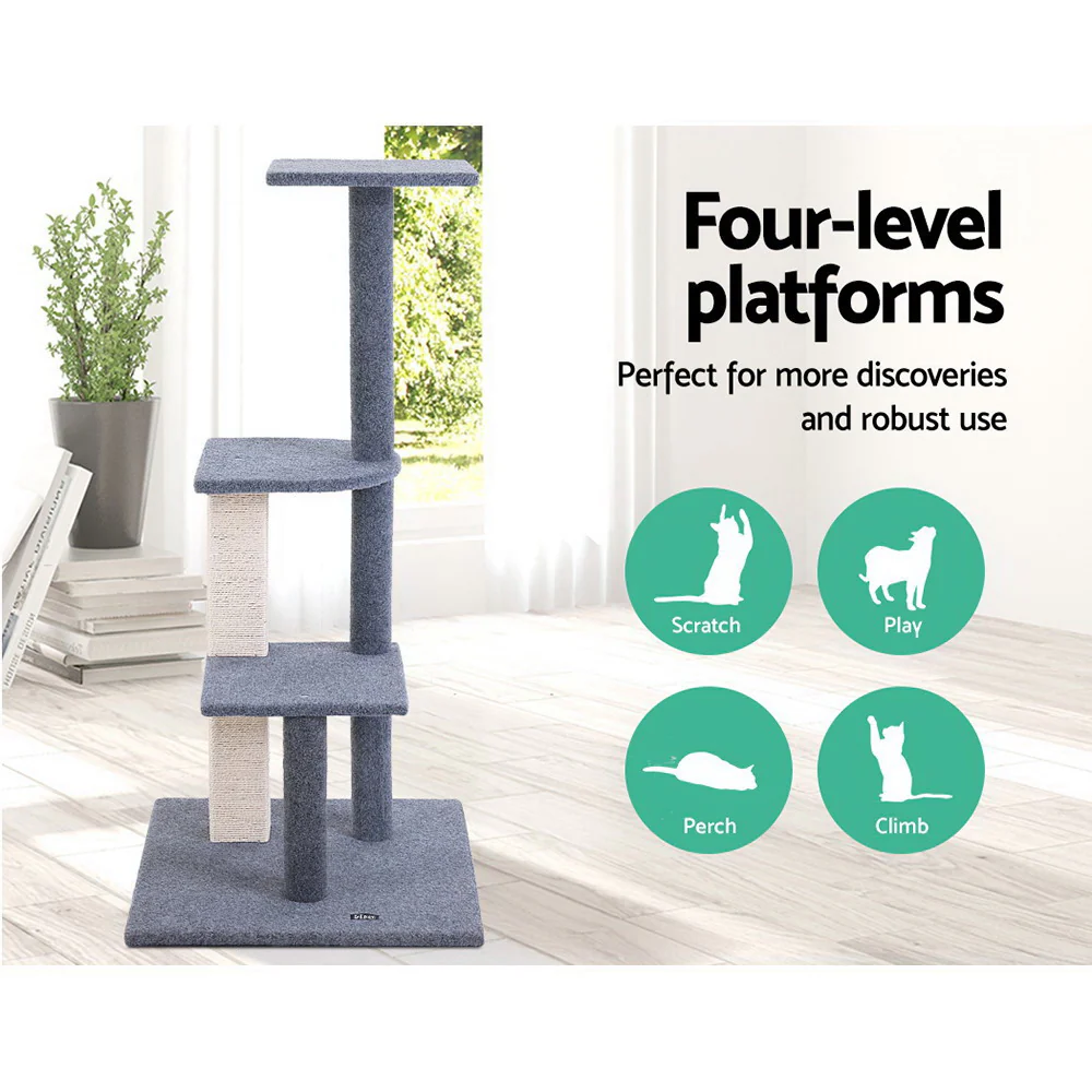 Cat Tree 124cm Scratching Post Tower Scratcher Trees Wood Condo Board - Image 4