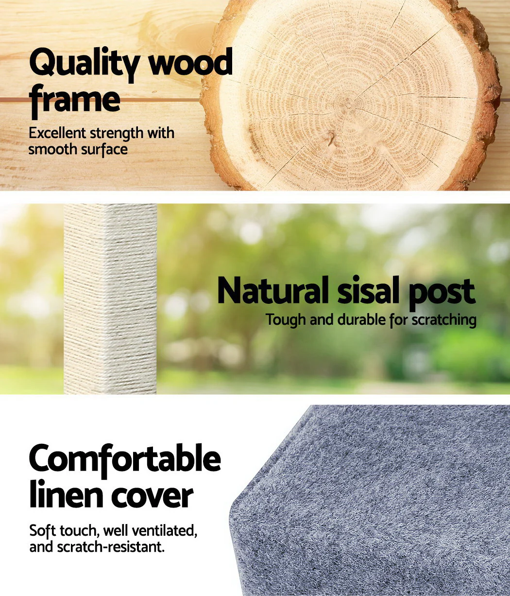 Cat Tree 124cm Scratching Post Tower Scratcher Trees Wood Condo Board - Image 5