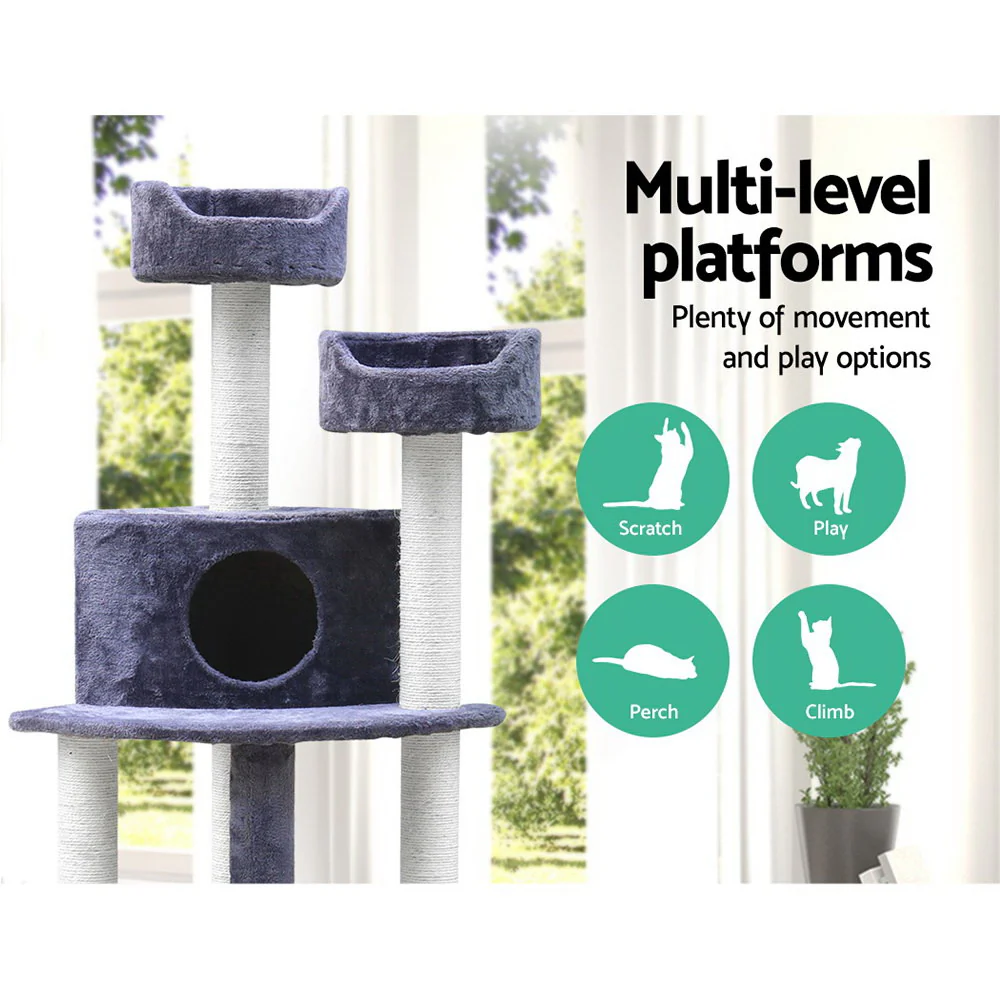 Cat Tree 126cm Tower Scratching Post Scratcher Condo Trees House Grey - Image 3