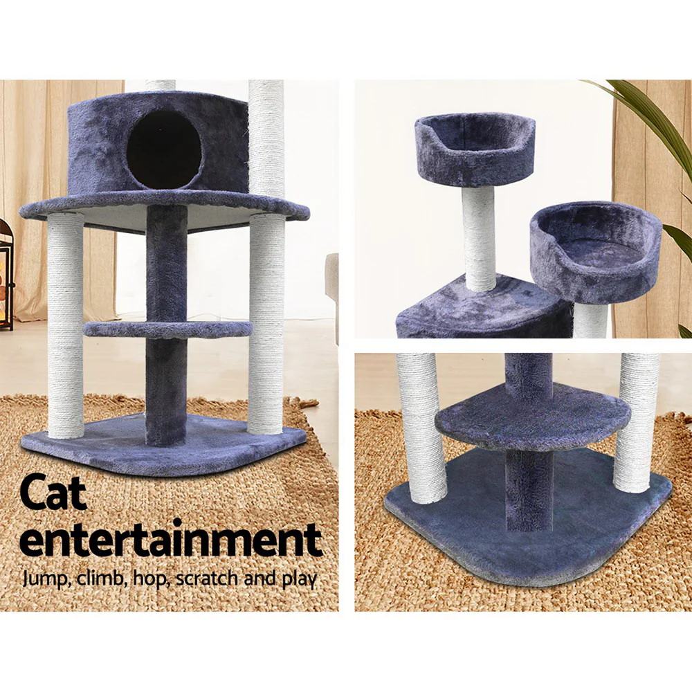 Cat Tree 126cm Tower Scratching Post Scratcher Condo Trees House Grey - Image 5