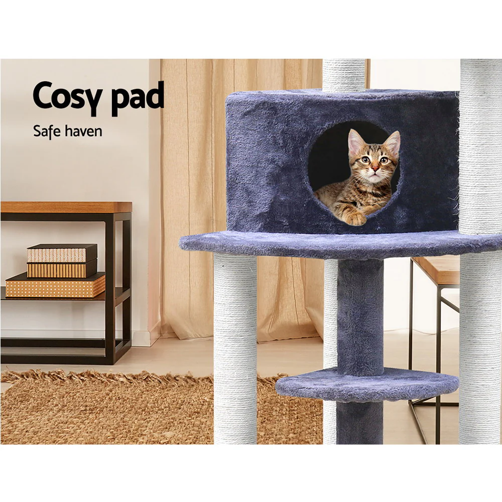 Cat Tree 126cm Tower Scratching Post Scratcher Condo Trees House Grey - Image 6