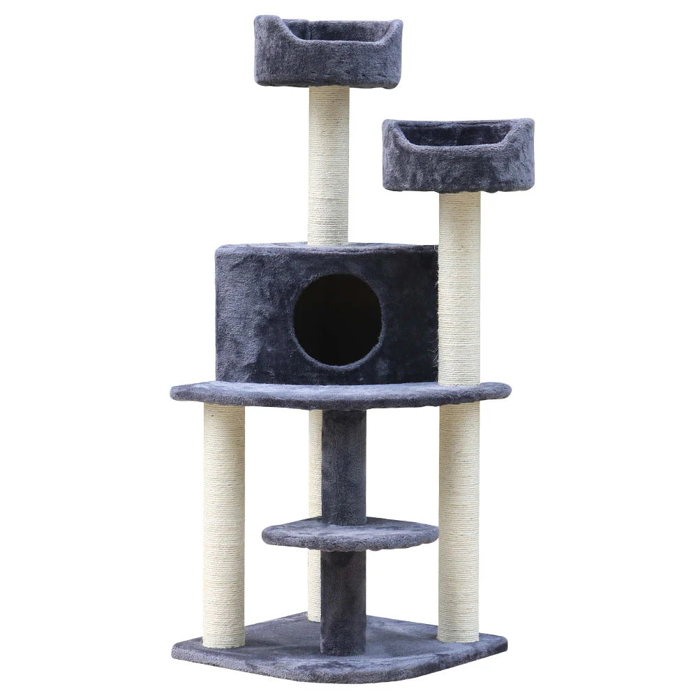 Cat Tree 126cm Tower Scratching Post Scratcher Condo Trees House Grey - Image 8