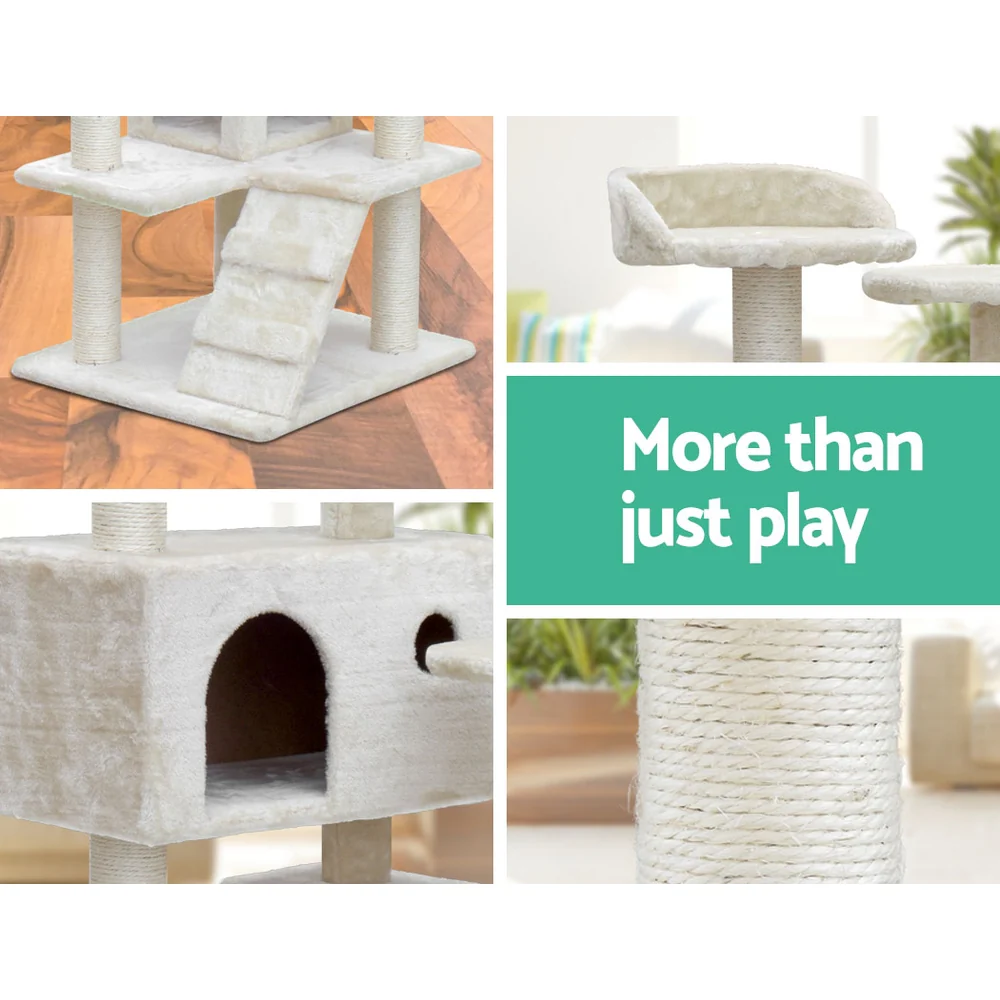 Cat Tree 134cm Tower Scratching Post Scratcher Wood Condo House Bed Beige - Image 7
