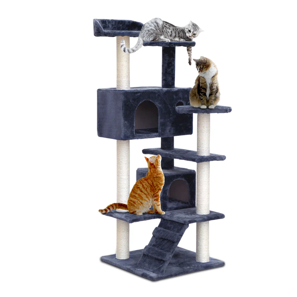Cat Tree 134cm Tower Scratching Post Scratcher Wood Condo House Bed Grey - Image 8