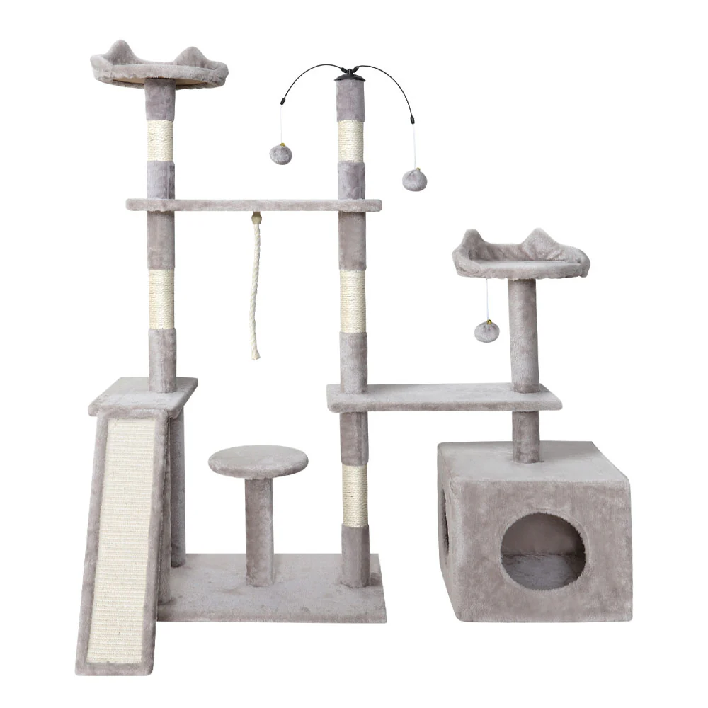 Cat Tree 135cm Tower Scratching Post Scratcher Wood Condo House Toys Grey - Image 3